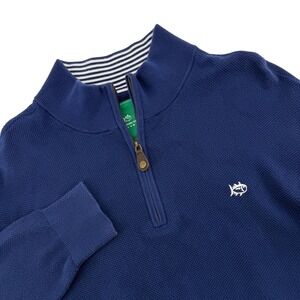 Southern Tide Mens XL Navy Blue Waffle Knit 1/4 Zip Pullover Cotton Sweater
